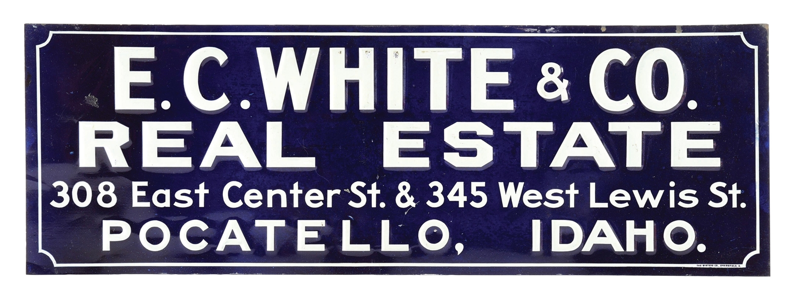 E.C. WHITE & CO. REAL ESTATE EMBOSSED TIN SIGN. 
