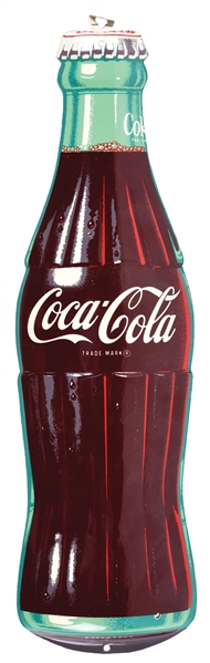 COCA-COLA EMBOSSED TIN BOTTLE SIGN. 