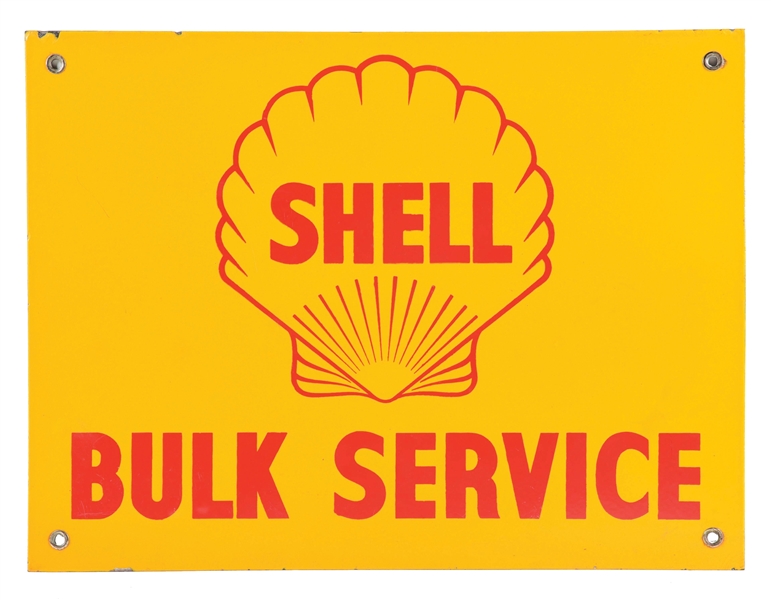 SHELL "BULK SERVICE" PORCELAIN SIGN W/ CLAMSHELL GRAPHIC. 