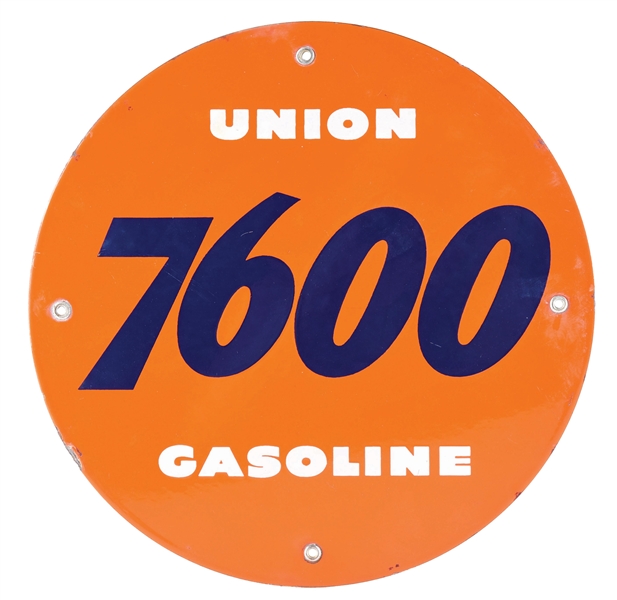 UNION 7600 GASOLINE PORCELAIN PUMP PLATE SIGN.