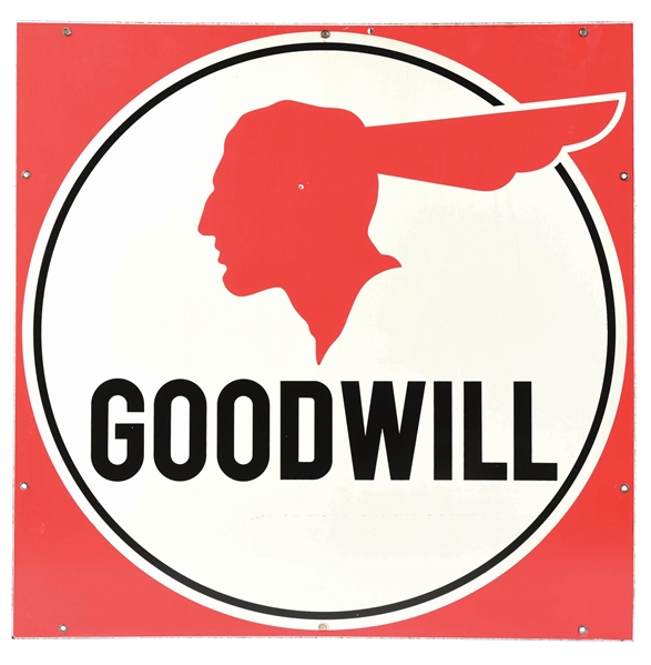 PONTIAC GOODWILL USED CARS PORCELAIN SIGN W/ NATIVE AMERICAN GRAPHIC. 