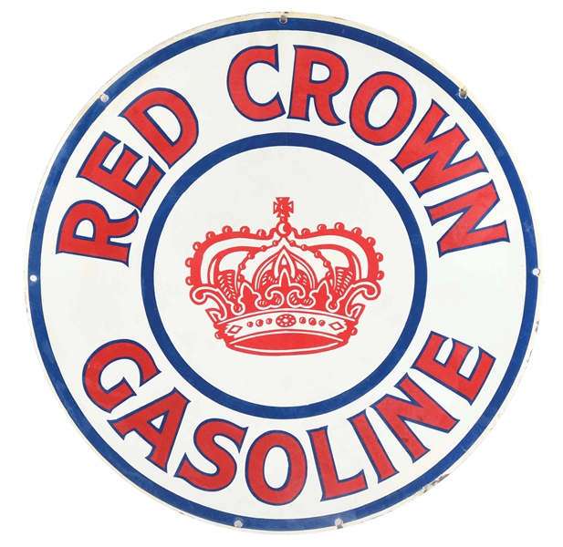 RED CROWN GASOLINE PORCELAIN SERVICE STATION SIGN W/ CROWN GRAPHIC. 