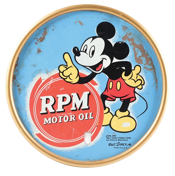 RPM MOTOR OILS TAXI CAB TIRE COVER SIGN W/ MICKEY MOUSE GRAPHIC. 