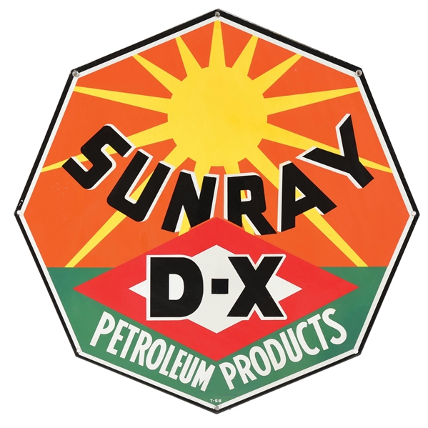 SUNRAY D-X PETROLEUM PRODUCTS PORCELAIN SERVICE STATION SIGN. 