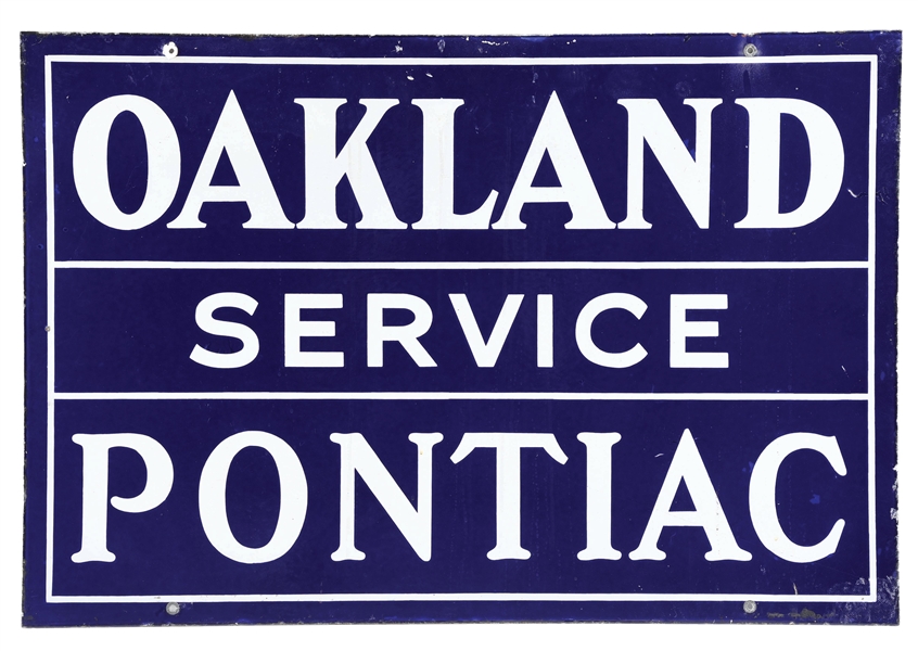 OAKLAND PONTIAC AUTOMOBILES SERVICE PORCELAIN SIGN. 
