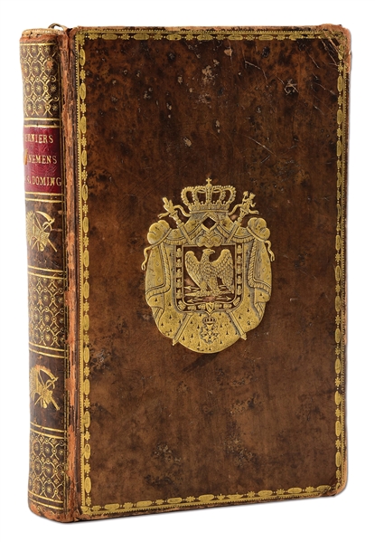 BOOK FROM NAPOLEONS LIBRARY AT ST. HELENA SIGNED BY LOUIS MARCHAND.