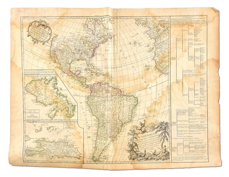 1749 DATED FRENCH MAP OF THE AMERICAS.