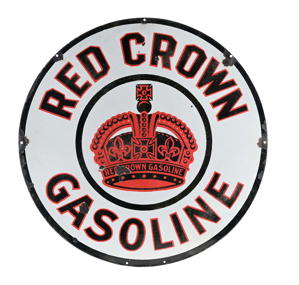 RED CROWN GASOLINE PORCELAIN SIGN W/ CROWN GRAPHIC.