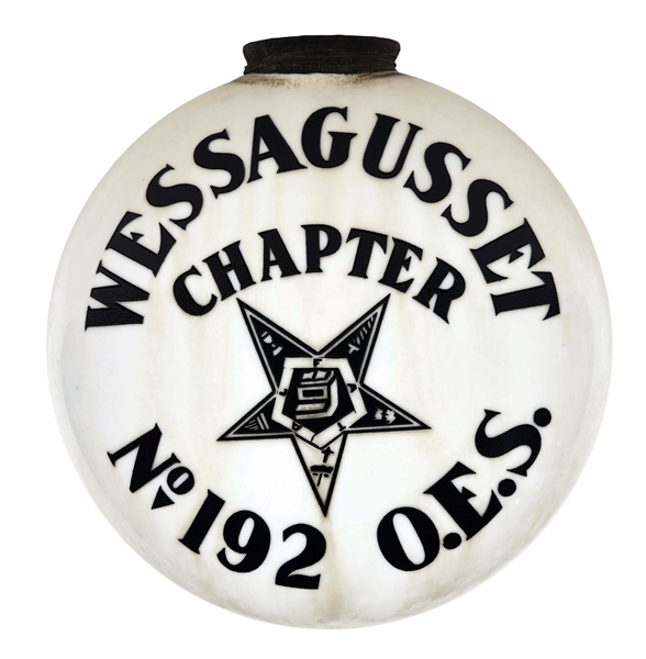 WESSAGUSSET ORDER OF THE EASTERN STAR ONE PIECE ETCHED CANOPY GLOBE.