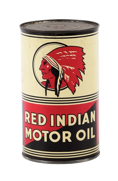 RED INDIAN MOTOR OIL IMPERIAL ONE QUART CAN W/ NATIVE AMERICAN GRAPHIC. 