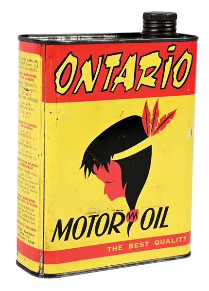 ONTARIO MOTOR OIL HALF GALLON CAN W/ NATIVE AMERICAN GRAPHIC. 