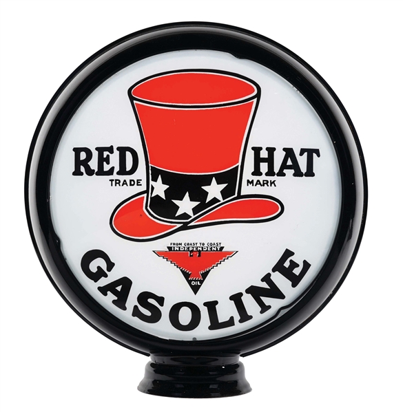 RED HAT GASOLINE "LARGE HAT" 15" SINGLE GLOBE LENS ON HIGH PROFILE METAL BODY. 