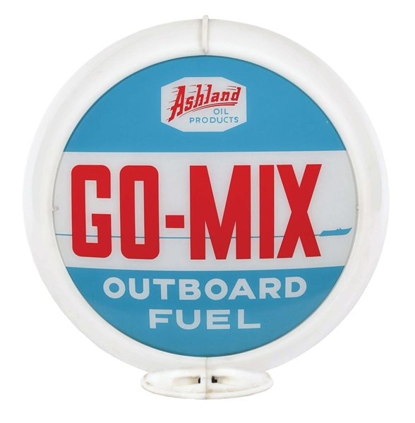 ASHLAND OIL GO-MIX OUTBOARD FUEL COMPLETE 13.5" GLOBE ON CAPCO BODY.