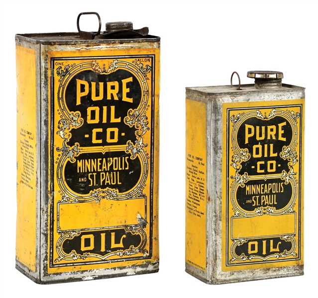 COLLECTION OF 2: PURE OIL COMPANY MOTOR OIL ONE & HALF GALLON CANS.