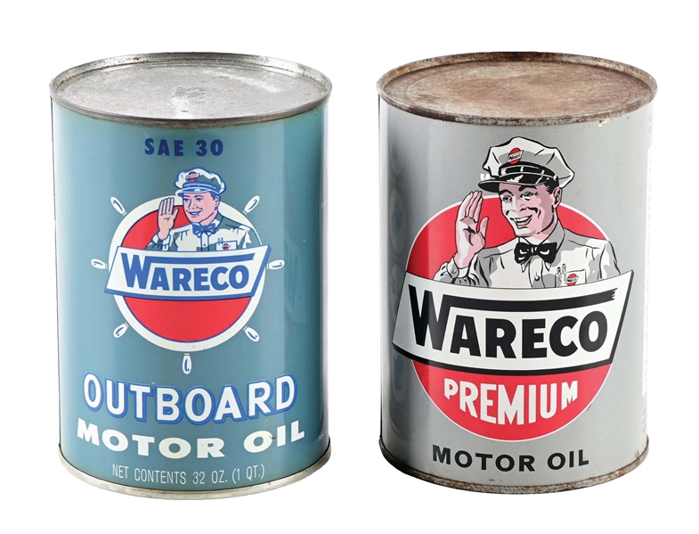 COLLECTION OF 2: WARECO OUTBOARD & PREMIUM MOTOR OIL ONE QUART CANS.