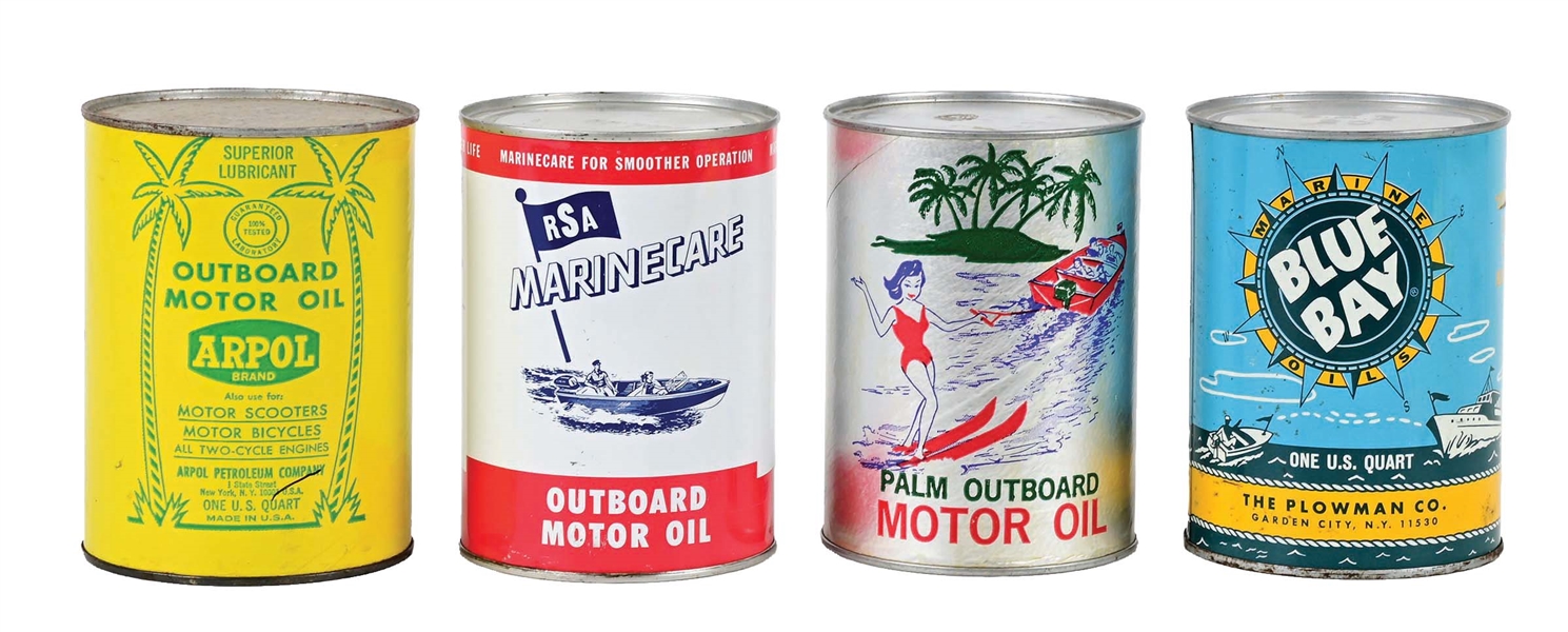 COLLECTION OF 4: OUTBOARD MOTOR OIL ONE QUART CANS.