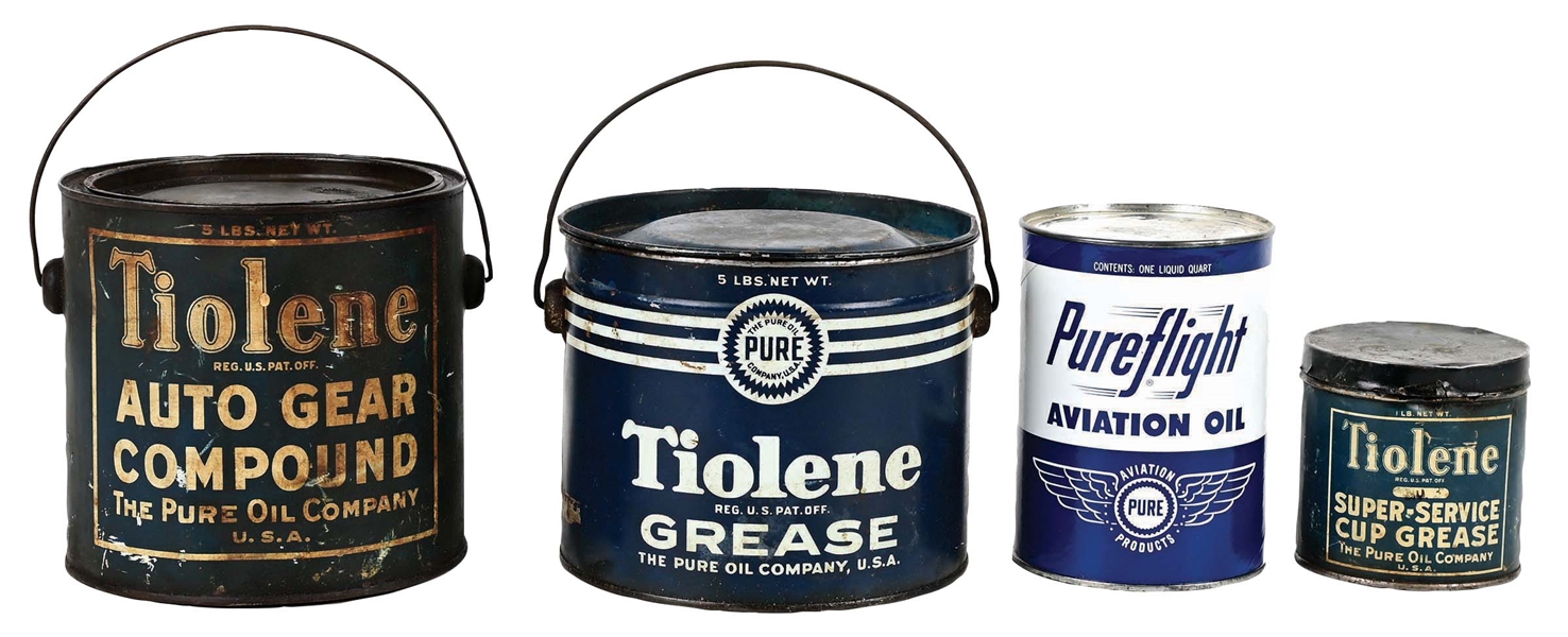 COLLECTION OF 4: PURE & TIOLENE MOTOR OIL & GREASE CANS. 