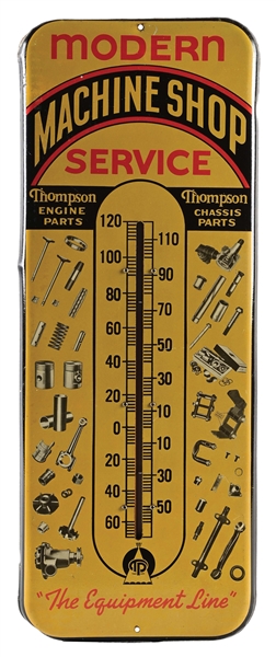 MODERN MACHINE SHOP TIN THERMOMETER W/ WORKING THERMOMETER BULB. 