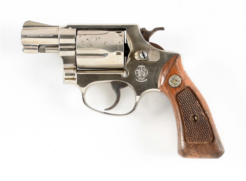 (C) NICKEL PLATED SMITH & WESSON MODEL 36 DOUBLE ACTION REVOLVER.
