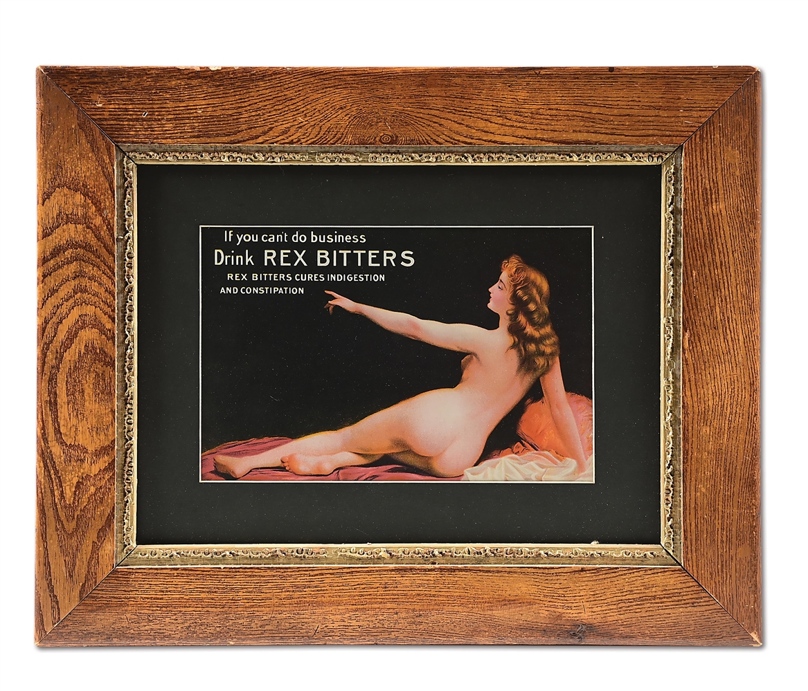 REX BITTERS ADVERTISEMENT OF NUDE LADY.