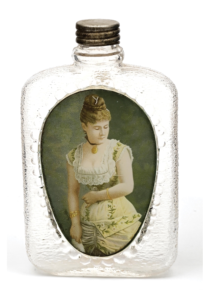 REVERSE ON GLASS WHISKEY FLASK.