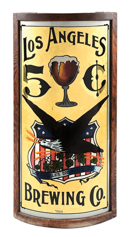 LOS ANGELES BREWING COMPANY REVERSE GLASS CORNER SIGN.