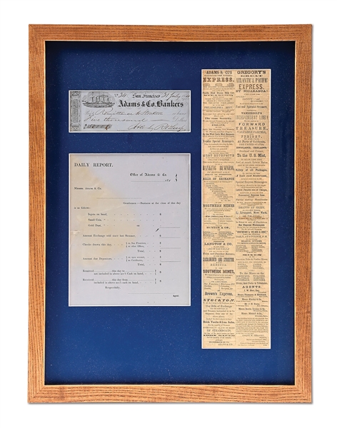 FRAMED ADAMS AND CO DOCUMENTS.