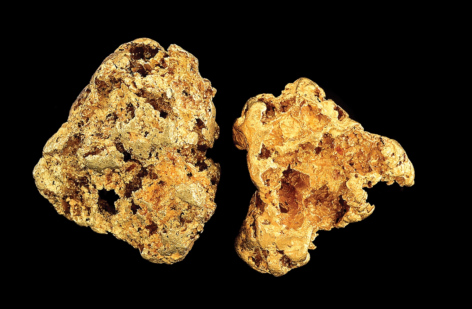 LOT OF 2: GOLD NUGGETS 55 GRAMS.