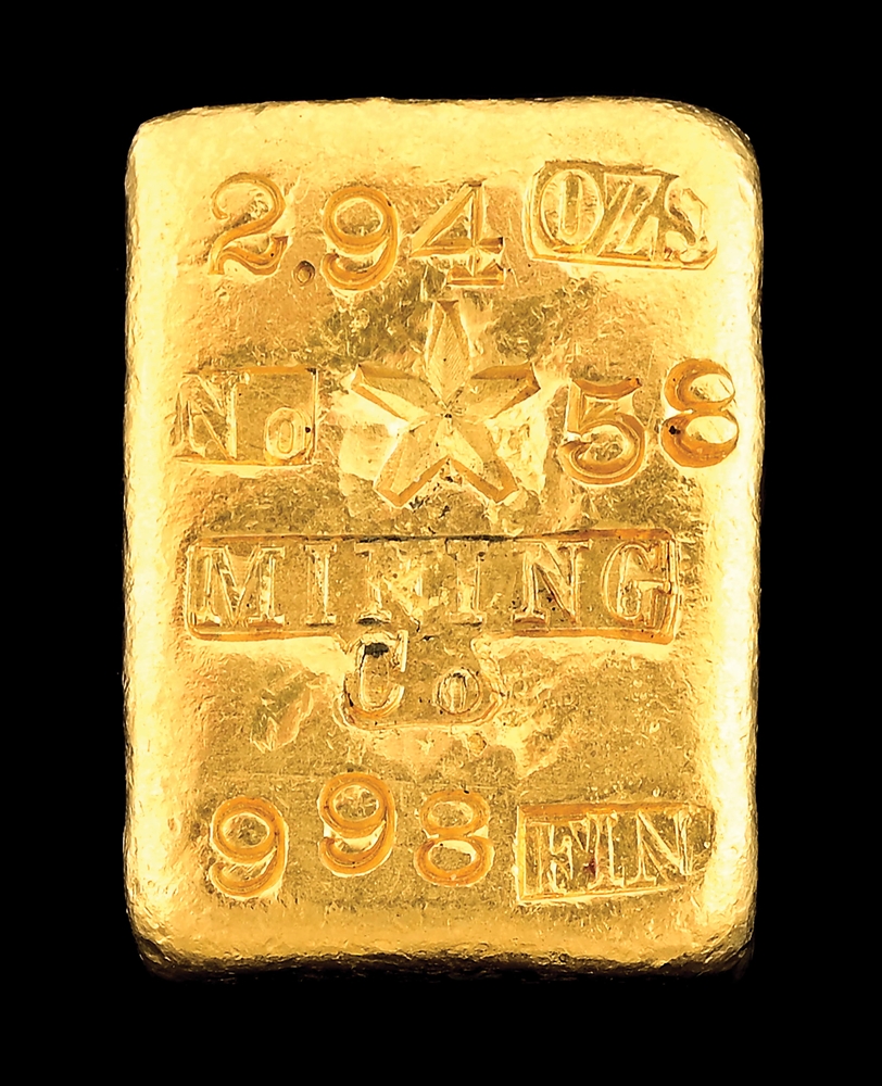 GOLD BAR 91.5 GRAMS DATED 1880 MARKED CALIFORNIA.