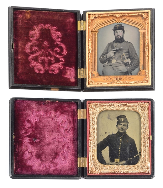 LOT OF 2: CASED ARMED CIVIL WAR UNION TINTYPES.