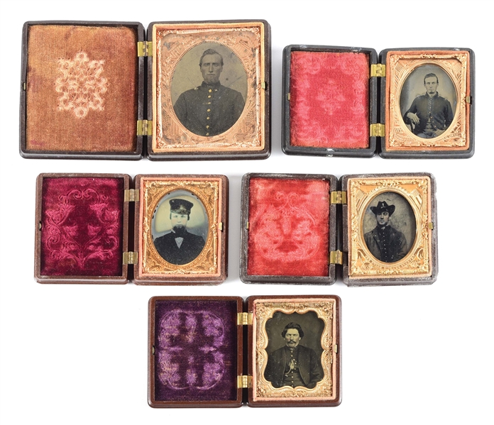 LOT OF 5: US CIVIL WAR CASED MILITARY AMBROTYPES AND TINTYPE IMAGES.
