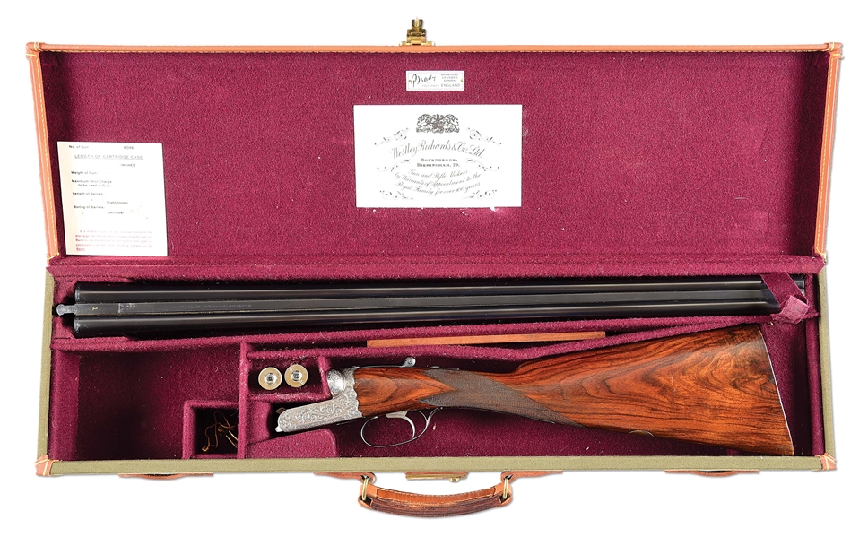 (C) WESTLEY RICHARDS DROPLOCK 12 BORE SIDE BY SIDE SHOTGUN WITH CASE.