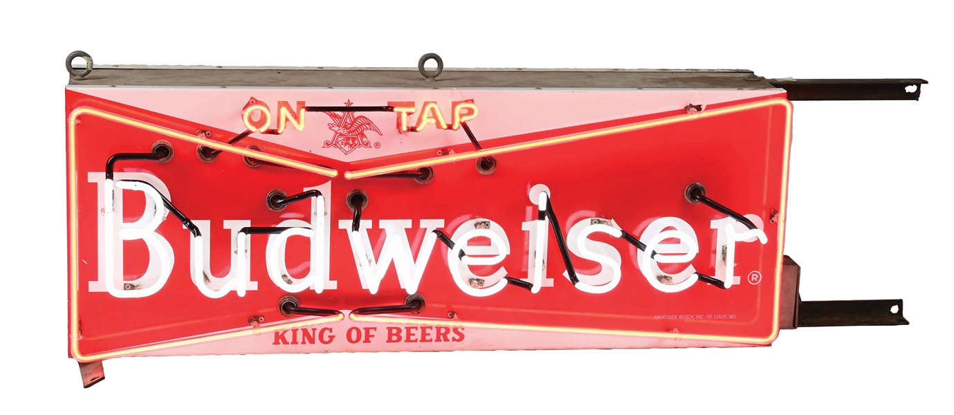 OUTSTANDING DOUBLE-SIDED BUDWEISER ON TAP NEON SIGN W/ ANHEUSER-BUSCH LOGO.