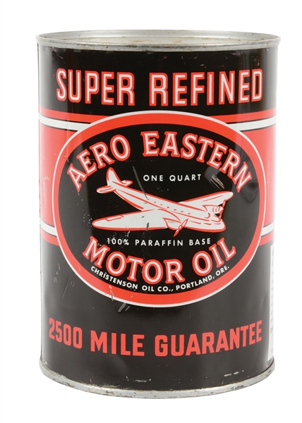 AERO EASTERN MOTOR OIL ONE QUART CAN W/ AIRPLANE GRAPHIC. 