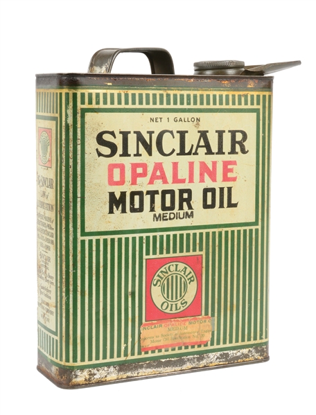 SINCLAIR OPALINE MOTOR OIL ONE GALLON CAN W/ BAR STYLE GRAPHIC. 