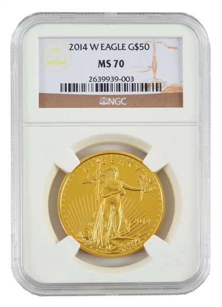2014-W $50 GOLD EAGLE, MS70, NGC.