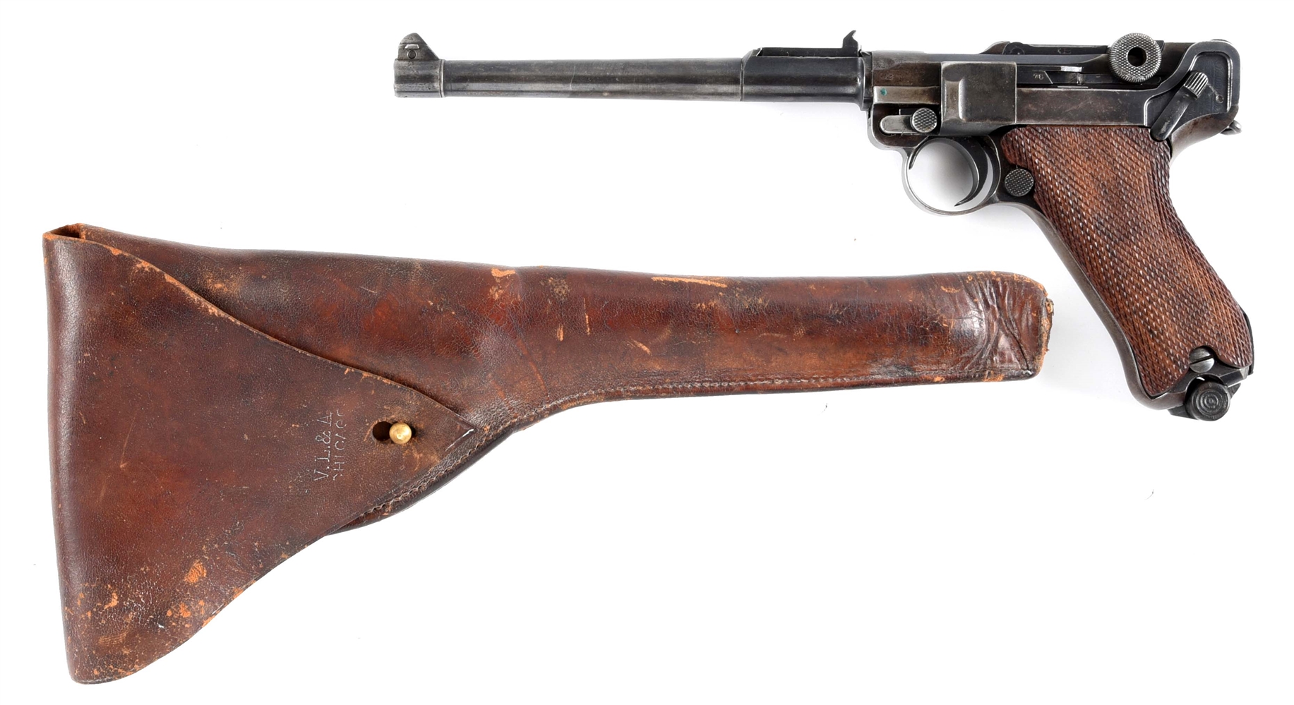 (C) DWM MODEL 1920 COMMERCIAL ARTILLERY LUGER SEMI AUTOMATIC PISTOL WITH V.L. & A. HOLSTER