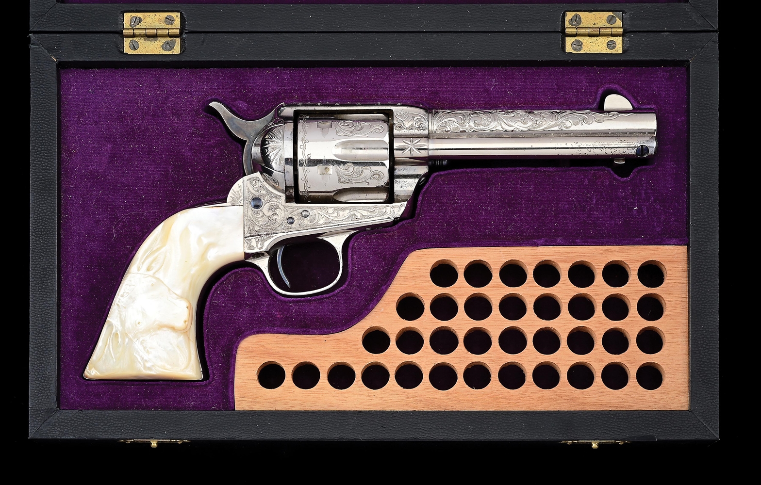 (A) NEW YORK ENGRAVED COLT FRONTIER SIX SHOOTER WITH CASE.