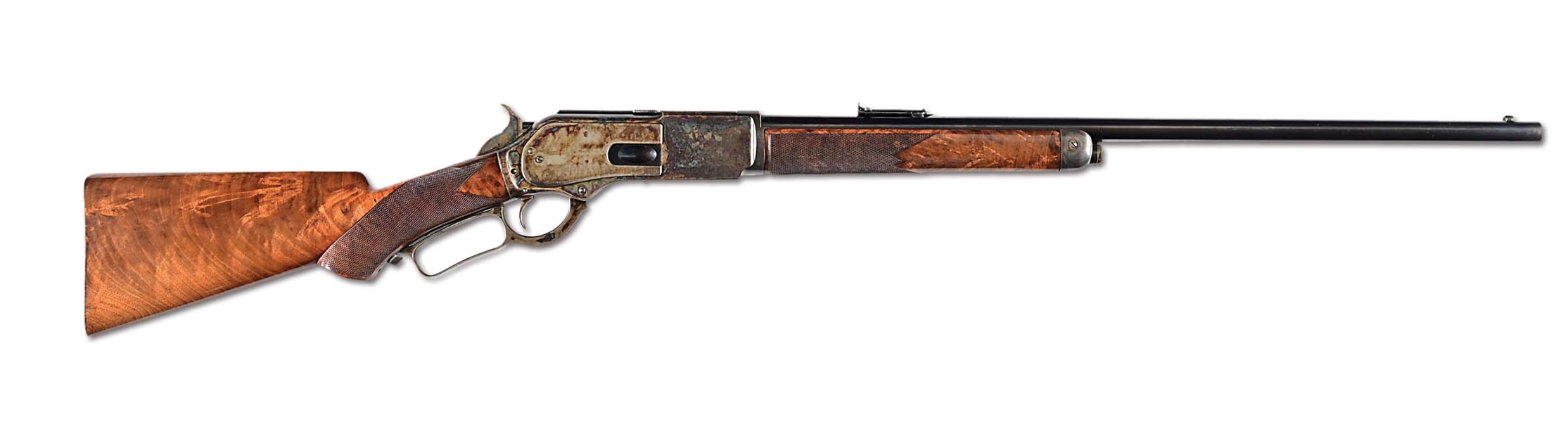 (A) SPECIAL ORDER DELUXE WINCHESTER MODEL 1876 LEVER ACTION RIFLE.