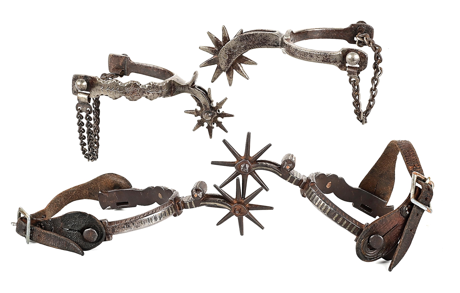 LOT OF 2: PAIRS OF ANTIQUE WESTERN SPURS.