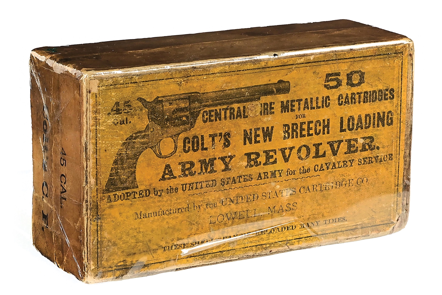 EARLY 50 ROUND BOX OF .45 COLT AMMUNITION BY THE UNITED STATES CARTRIDGE CO.