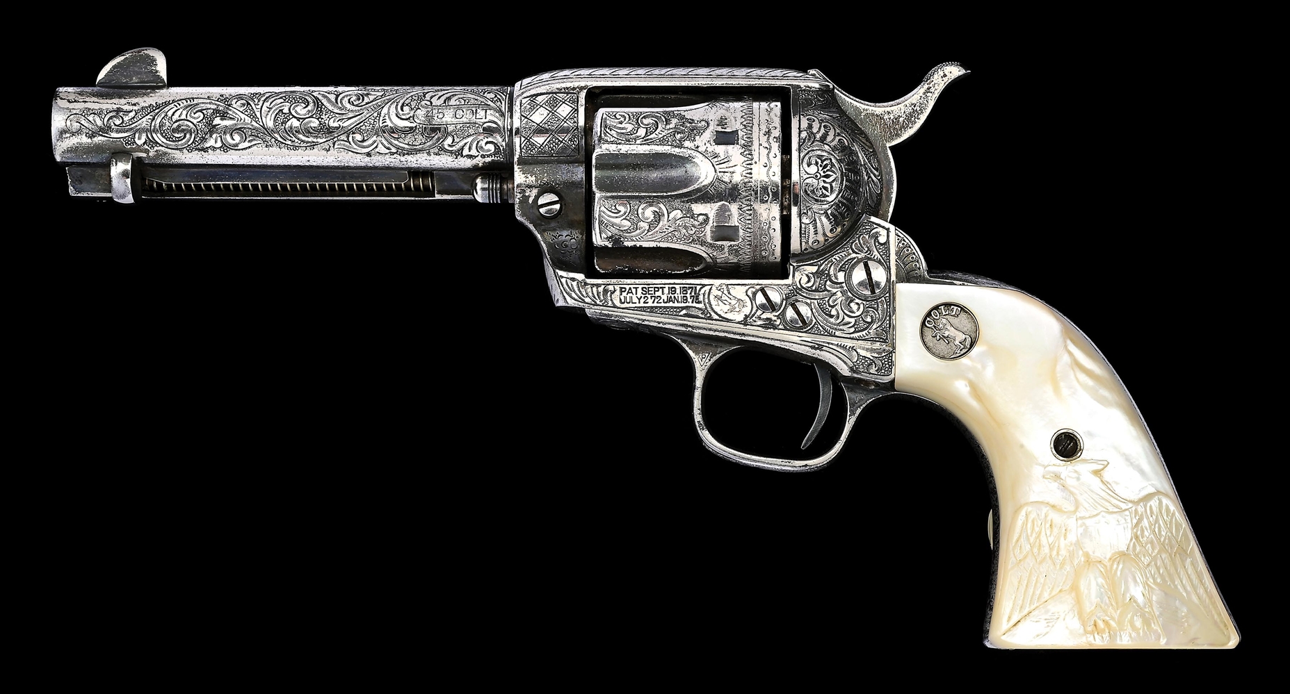 (C) FACTORY SILVER PLATED & ENGRAVED COLT SINGLE ACTION ARMY REVOLVER INSRIBED TO CHAS HOLMAN, CITY MARSHALL OF ROSENBERG, TEXAS, WITH HOLSTER, FACTORY LETTER, & RESEARCH (1917).