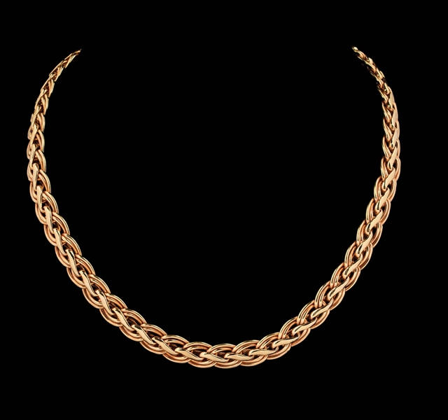 LADIES 14K GOLD 17" WOVEN LINK NECKLACE.