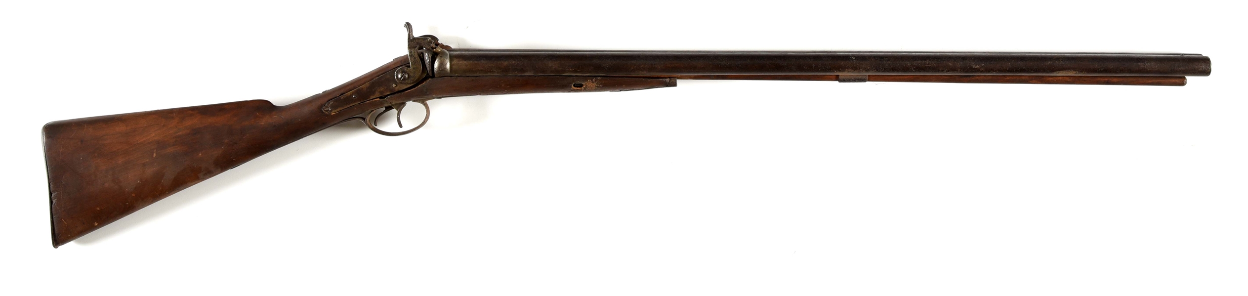 (A) COMPOSITE BELIGIAN SIDE BY SIDE PERCUSSION SHOTGUN.