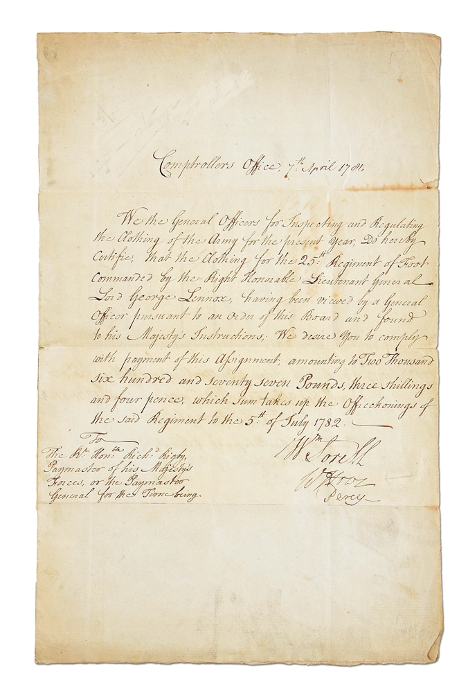 LETTER SIGNED BY GENERAL WILLIAM HOWE AND GENERAL HUGH EARL PERCY.