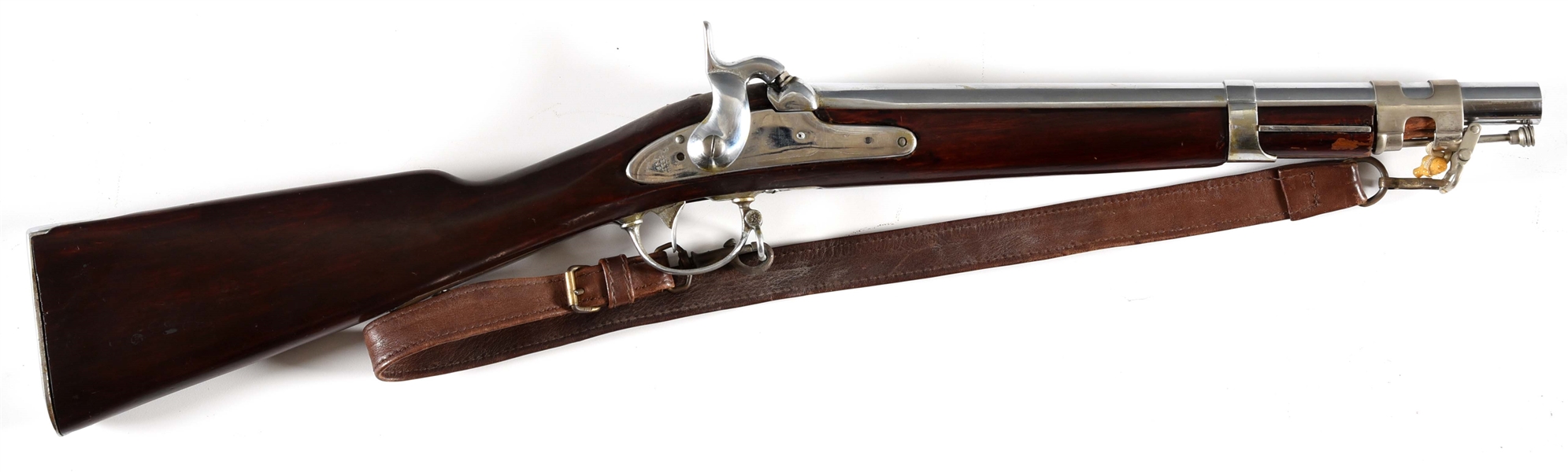 (A) SPRINGFIELD 1842 PERCUSSION MUSKET WITH CUT DOWN BARREL.