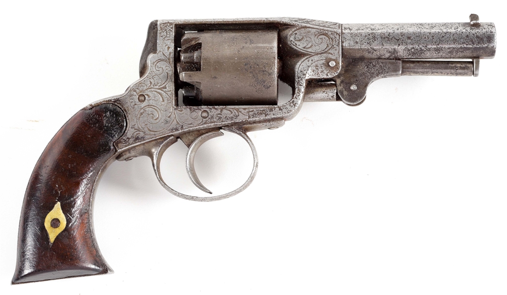 (A) ENGRAVED HAMMERLESS PERCUSSION REVOLVER.
