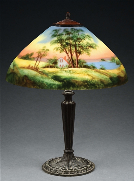 JEFFERSON REVERSE PAINTED SCENIC TABLE LAMP.