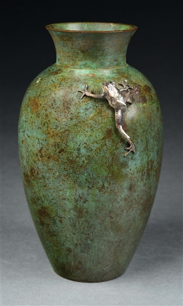 JAPANESE BRONZE VASE WITH FROG.