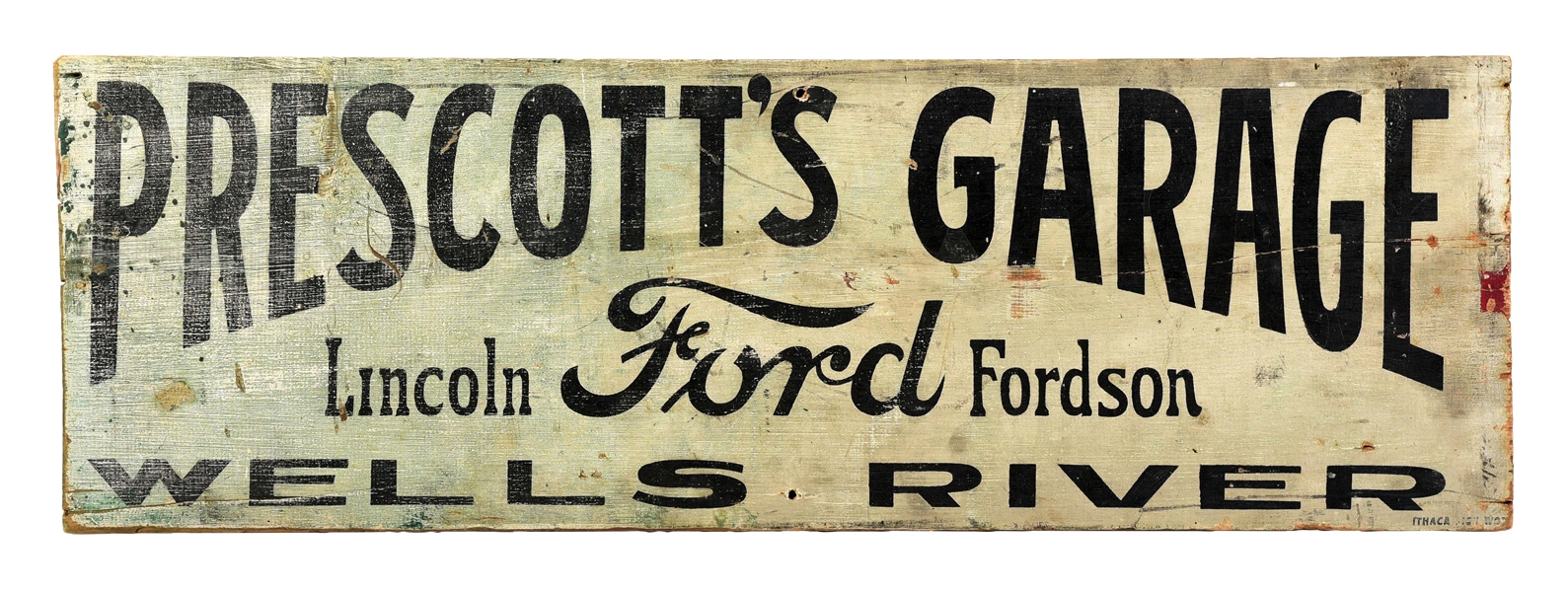 PRESCOTTS GARAGE LINCOLN FORD & FORDSON WOODEN ITHACA SIGN. 